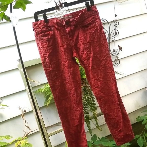 Free People Textured Jaquard Skinny Jean Cranberry Red Sz: 29 - Picture 2 of 8